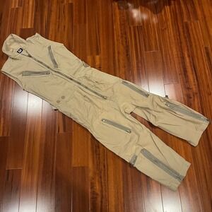 NLST ARMY Cargo Jumpsuit Utility One Piece Khaki Sleeveless Zipper Size‎ XS